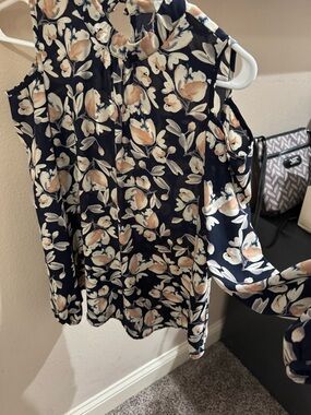 Sienna Sky Navy Cold-Shoulder Floral Blouse
